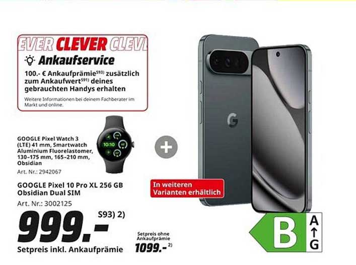 GOOGLE Pixel 10 Pro XL 256 GB Obsidian Dual SIM + GOOGLE Pixel Watch 3 (LTE)