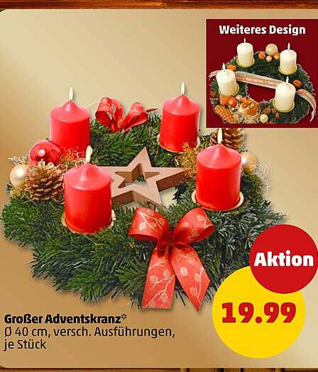 Großer Adventskranz Ø 40 cm, verschiedene Ausführungen