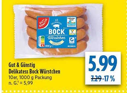 Gut & Günstig Delikatess Bock Würstchen 10er, 1000 g