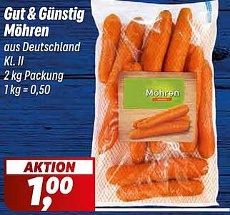 Gut & Günstig Möhren aus Deutschland Kl. II - 2 kg Packung