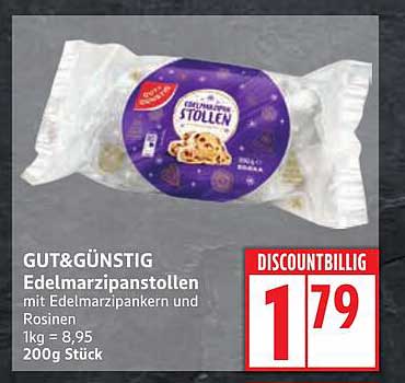 GUT&GÜNSTIG Edelmarzipanstollen mit Edelmarzipanern und Rosinen