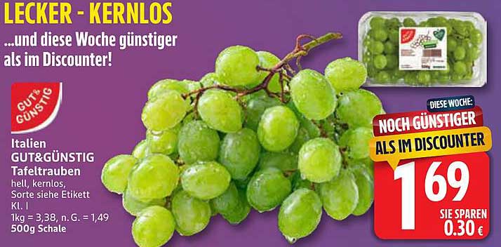 Gut&Günstig Tafeltrauben, kernlos, 500g