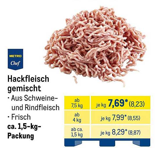 Hackfleisch gemischt aus Schweine- und Rindfleisch, frisch, ca. 1,5-kg-Packung