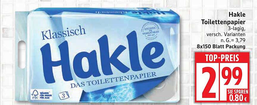 Hakle Toilettenpapier 3-lagig, 8x150 Blatt