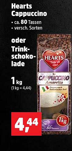 Hearts Cappuccino - ca. 80 Tassen - 1 kg für nur 4,44 €