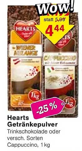 Hearts Getränkepulver - Trinkschokolade oder Cappuccino, 1 kg