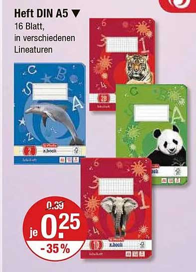 Heft DIN A5 - 16 Blatt in verschiedenen Lineaturen