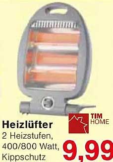 Heizlüfter 2 Heizstufen, 400/800 Watt, Kippschutz