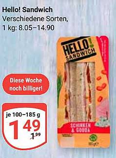 Hello! Sandwich – Schinken & Gouda, 100–185 g