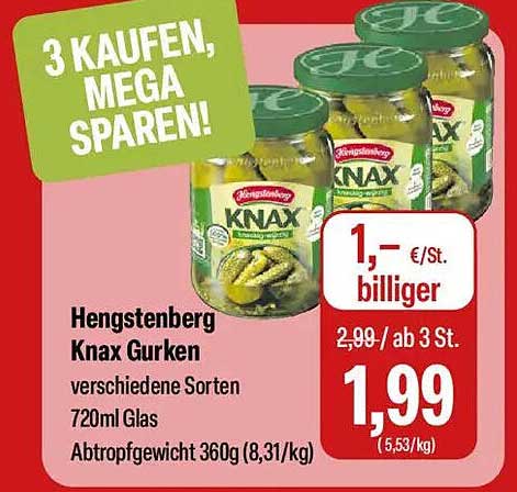 Hengstenberg Knax Gurken 720ml - Verschiedene Sorten zum Sparpreis