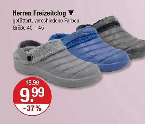 Herren Freizeitclog - gefüttert, verschiedene Farben, Größe 40 – 45