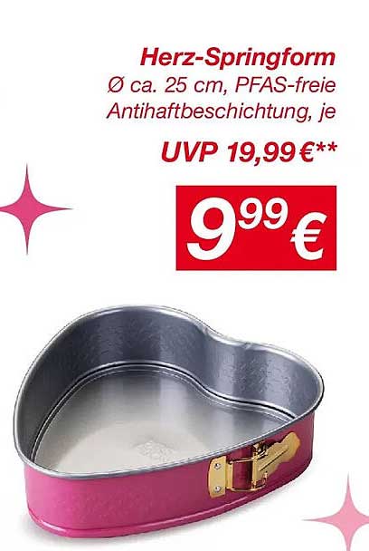 Herz-Springform Ø ca. 25 cm, PFAS-freie Antihaftbeschichtung, je