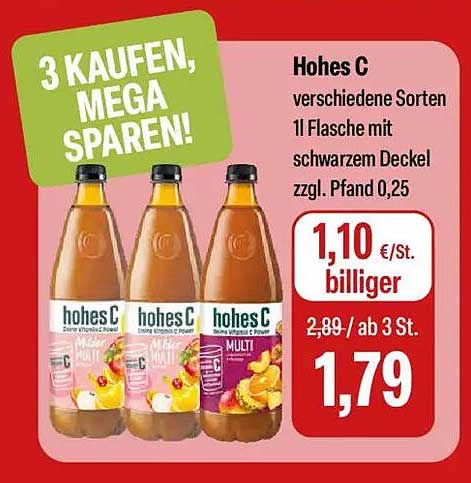 Hohes C - verschiedene Sorten 1l Flasche mit schwarzem Deckel