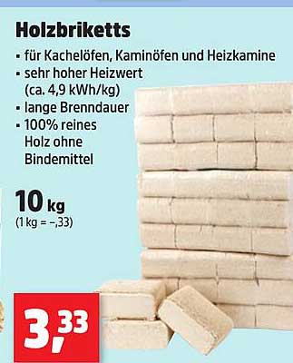 Holzbriketts 10 kg für Kachelöfen, Kaminöfen und Heizkaminen