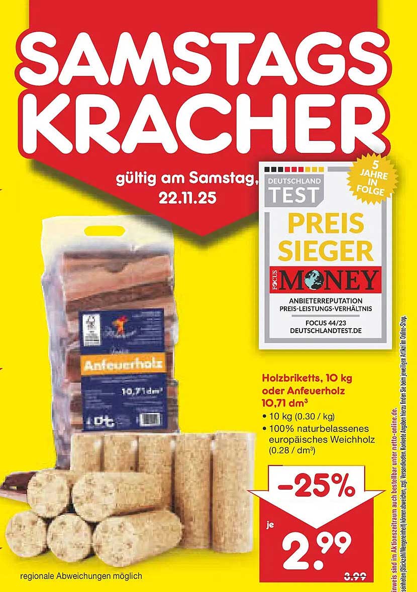 Holzbriketts, 10 kg oder Anfeuerholz 10,71 dm³