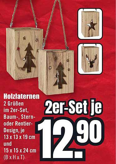 Holzlaternen 2er-Set im Baum- und Rentier-Design