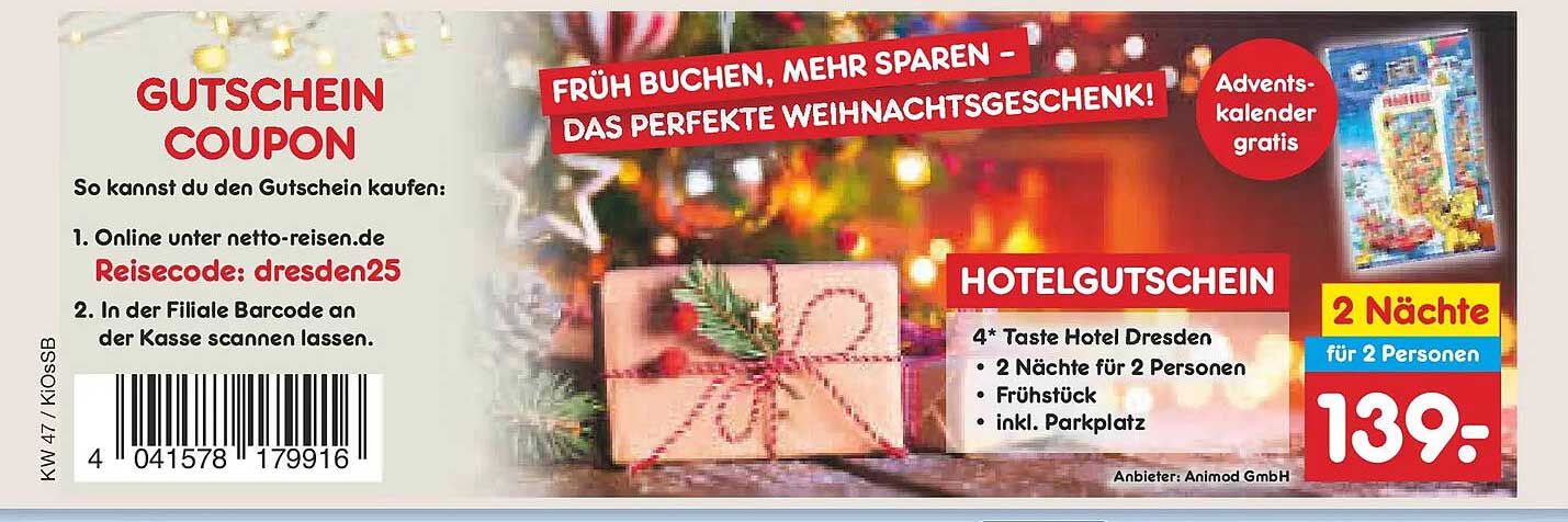Hotelgutschein für 2 Nächte im 4* Taste Hotel Dresden für 2 Personen