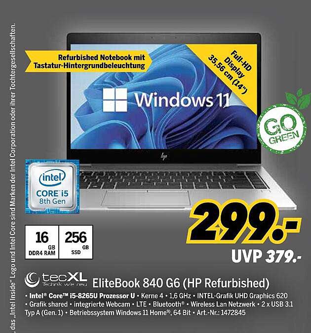 HP EliteBook 840 G6 (Refurbished) - Full HD Notebook mit Hintergrundbeleuchtung