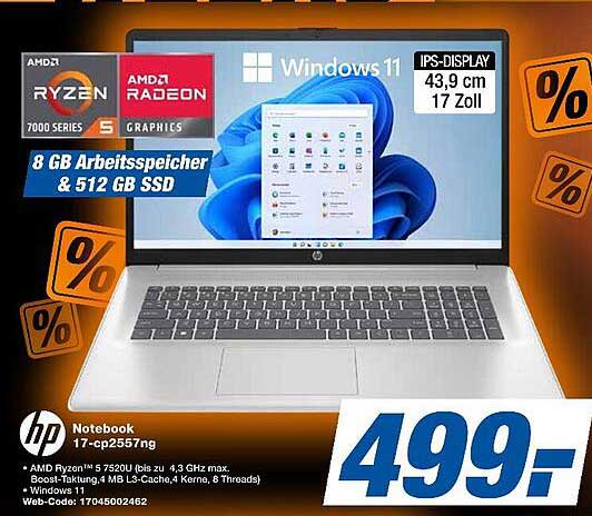 HP Notebook 17-cp2557ng mit AMD Ryzen 5 und 8 GB RAM