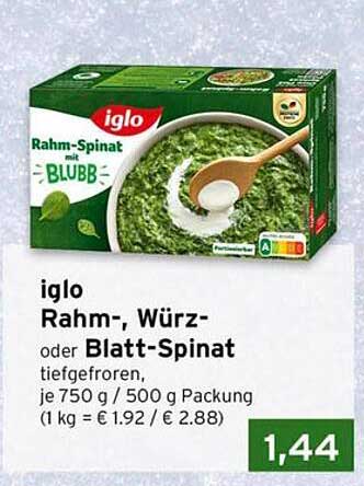 iglo Rahm-, Würz- oder Blatt-Spinat tiefgefroren