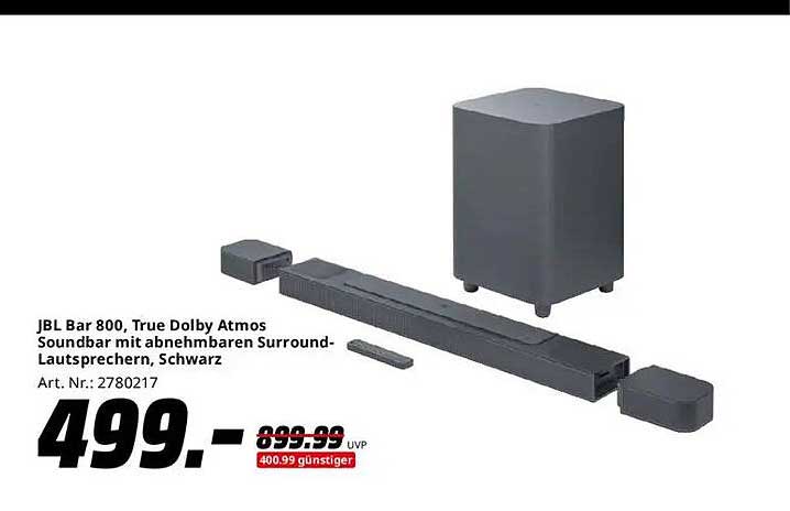 JBL Bar 800, True Dolby Atmos Soundbar mit abnehmbaren Surround-Lautsprechern, Schwarz