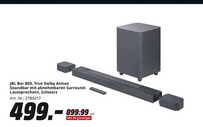 JBL Bar 800, True Dolby Atmos Soundbar mit abnehmbaren Surround-Lautsprechern, Schwarz
