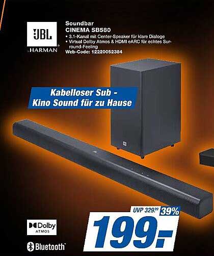 JBL Soundbar CINEMA SB580 - 3.1-Kanal mit Kabellosem Subwoofer
