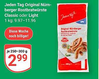 Jeden Tag Original Nürnberger Rostbratwürste Classic oder Light – 250 g bis 300 g für nur 2,99 €