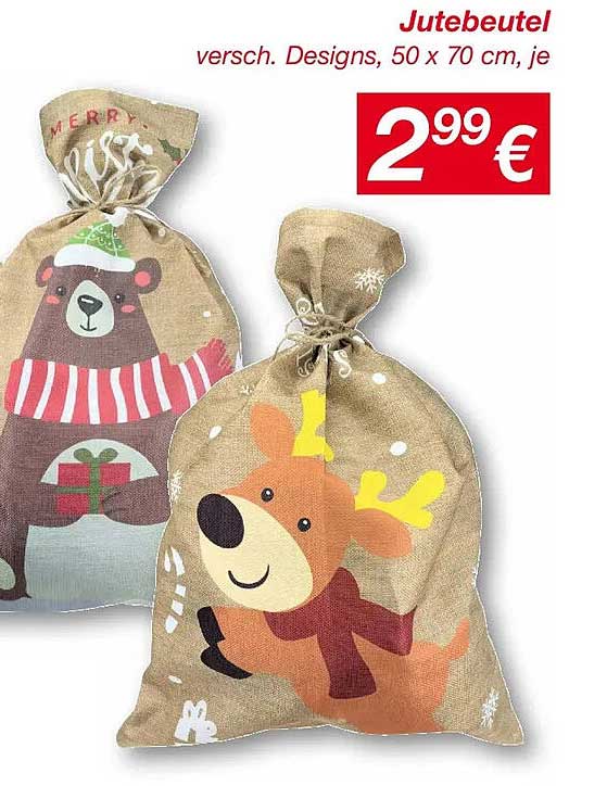 Jute-Beutel in verschiedenen Designs, 50 x 70 cm, je