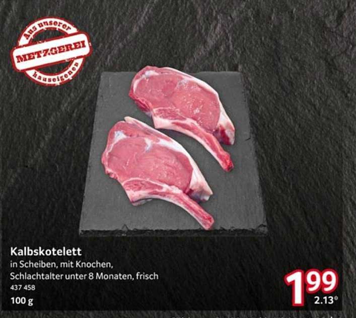 Kalbskotelett in Scheiben, mit Knochen, frisch