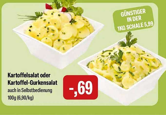 Kartoffelsalat oder Kartoffel-Gurkensalat in Selbstbedienung