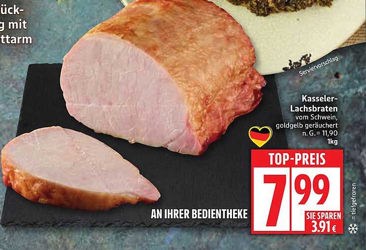Kasseler-Lachsbraten vom Schwein, goldgelb geräuchert