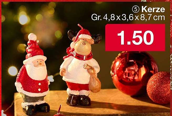 Kerze mit Weihnachtsmann und Rentier Figur - 4,8 x 3,6 x 8,7 cm