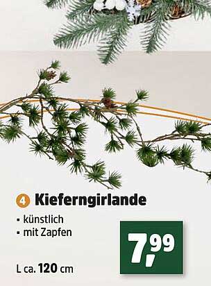 Kieferngirlande - künstlich mit Zapfen, 120 cm