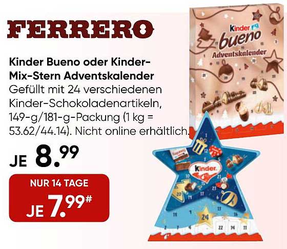 Kinder Bueno oder Kinder-Mix-Stern Adventskalender