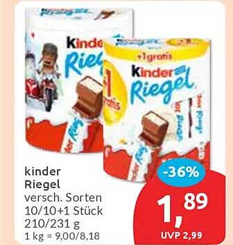 kinder Riegel verschieden. Sorten 10/10+1 Stück 210/231 g