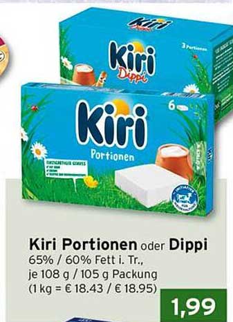 Kiri Portionen oder Dippi - 65% / 60% Fett i. Tr. - je 108 g / 105 g Packung
