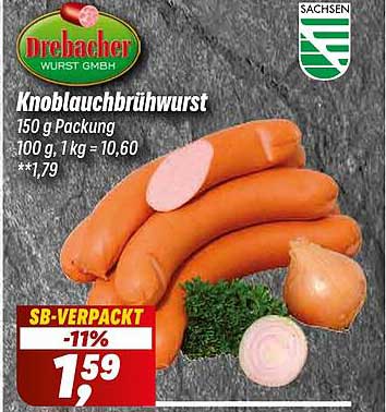 Knoblauchbrühwurst 150 g - Drebaacher Wurst GmbH