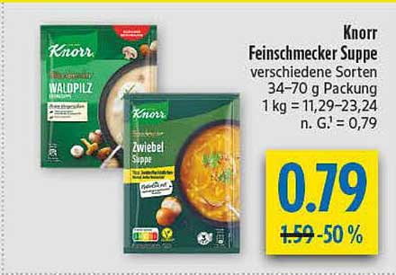 Knorr Feinschmecker Suppe verschiedene Sorten 34–70 g Packung