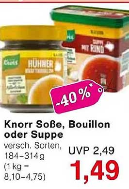 Knorr Soße, Bouillon oder Suppe, verschiedene Sorten