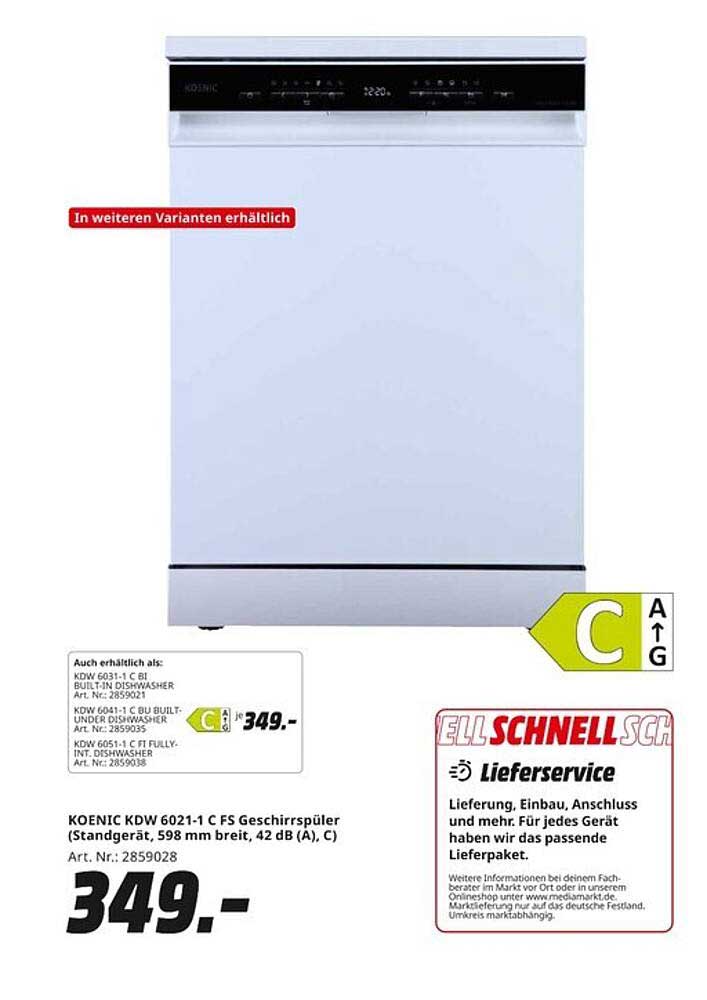KOENIC KDW 6021-1 C FS Geschirrspüler (Standgerät, 598 mm breit, 42 dB (A), C)