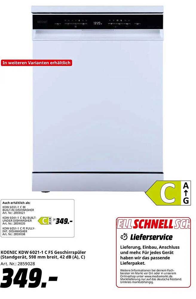 KOENIC KDW 6021-C FS Geschirrspüler (Standgerät, 598 mm breit, 42 dB (A), C)
