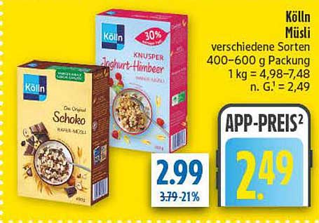 Kölln Müsli verschiedene Sorten 400-600 g Packung