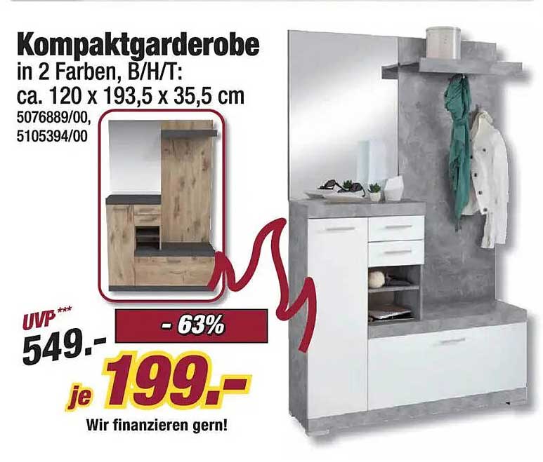 Kompaktgarderobe in 2 Farben, B/H/T: ca. 120 x 193,5 x 35,5 cm