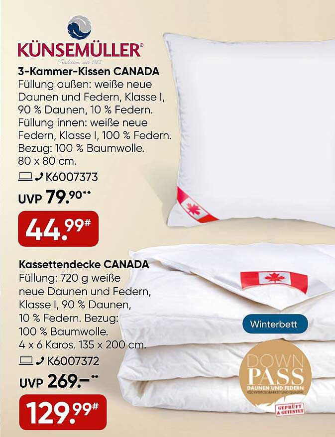 KÜNSEMÜLLER 3-Kammer-Kissen CANADA und Kassettendecke CANADA