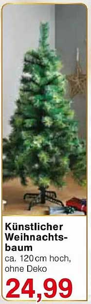 Künstlicher Weihnachtsbaum ca. 120 cm hoch, ohne Deko