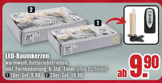 LED-Baumkerzen warmweiß, batteriebetrieben, inkl. Fernbedienung, 6-Stunden-Timer (ohne Batterien)
