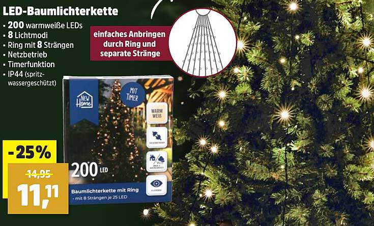LED-Baumlichterkette mit 200 warmweißen LEDs
