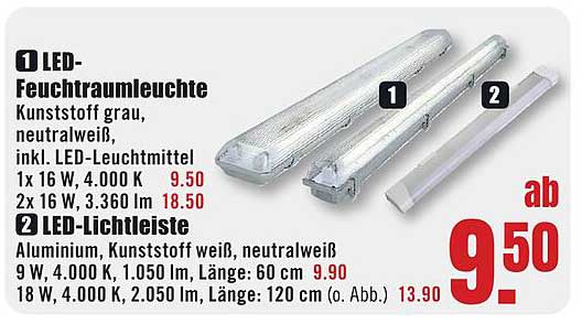 LED-Feuchtraumleuchte und LED-Lichtleiste günstig im Angebot