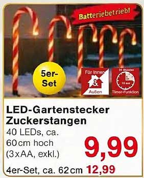 LED-Gartenstecker Zuckerstangen 5er-Set